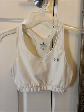 Under Armour White Racerback Sports Bra with Silver Logo